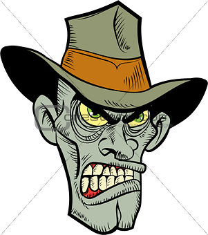 Cartoon evil cowboy zombie head