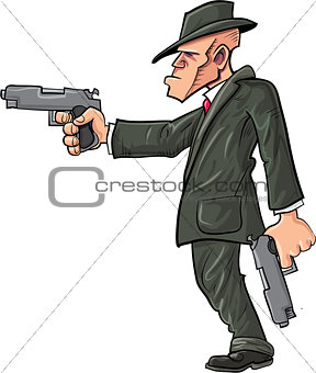 Cartoon gangster hitman pointing his gun