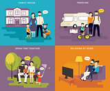 Family with children concept flat icons set