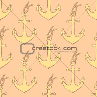 Sketch anchor with rope in vintage style