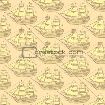 Sketch sea ship in vintage style