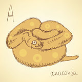 Sketch hipster anaconda in vintage style