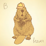 Sketch beaver hipster in vintage style