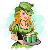 Patrick girl holding a tray of green beer