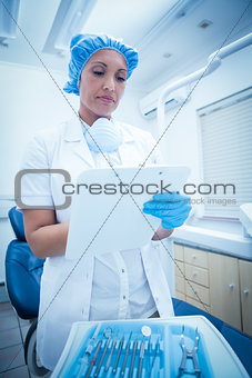 Dentist checking reports