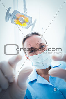 Female dentist in surgical mask