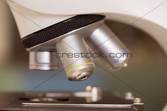 Close up on microscope in laboratory