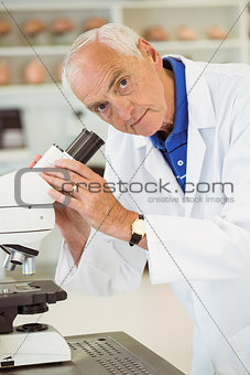 Senior scientist working with microscope
