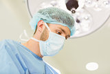 Young surgeon wearing mask and cap