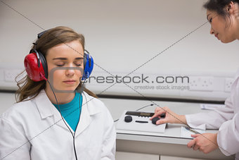 Student doing a hearing test