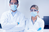 Science students wearing protective masks