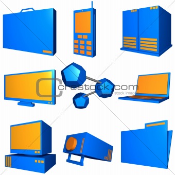 Information Technology Business Industry Icons Set - Orange Blue