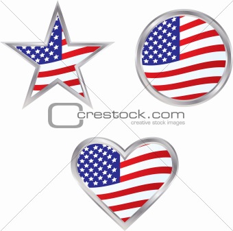 Three Illustrated American Flag Icons