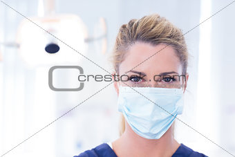 Portrait of a dentist in mask looking at camera