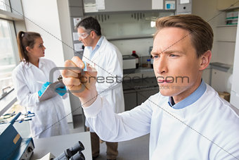 Scientist looking at test slide