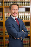 Lawyer smiling in the law library