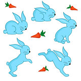Set of five blue Easter rabbits