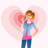 Young smiling woman talking on the phone heart