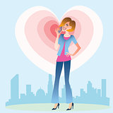 Young woman talking on the phone heart