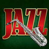 grunge background with saxophone and word Jazz