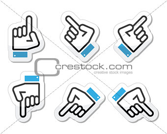 Pointing hand - up, down, across icon vector