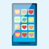 Smartphone with multi-colored hearts on the screen