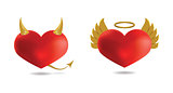 Angel and Devil Hearts, Isolated On White Background, Vector
