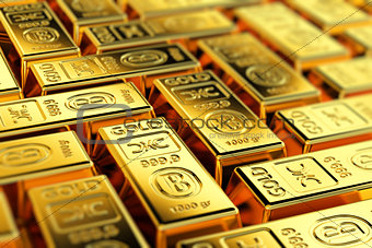 Gold bars with selective focus