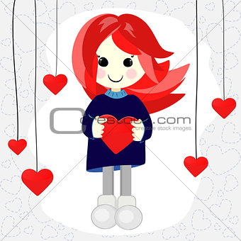 Cute Valentine girl with red hair
