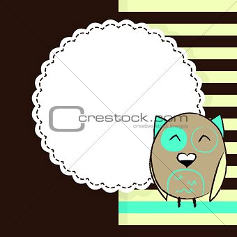 Template for greeting card with cute fat owl