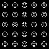 Circle face line icons on black background
