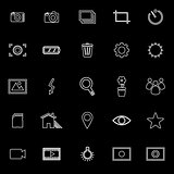 Photography line icons on black background