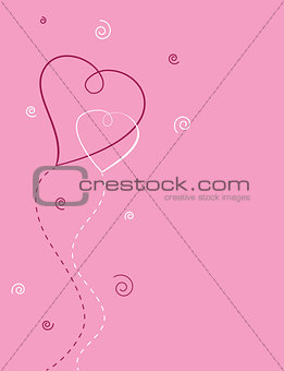 pink background with two hearts for Valentine's Day