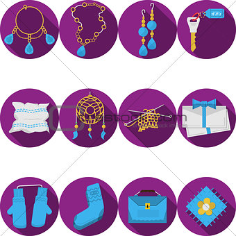 Flat purple vector icons for handmade gifts