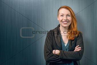 Smiling happy pretty red head woman