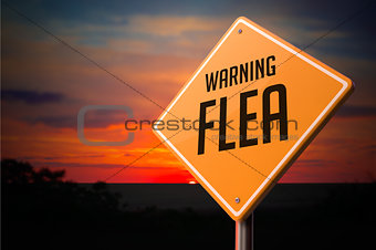 Flea on Warning Road Sign.