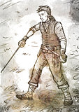 Drawing of Young Pirate with a Sword and Dagger