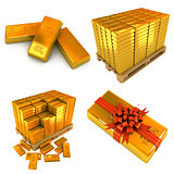 Set of Gold Bars on the White Background.