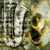 abstract grunge background saxophone and musical instruments