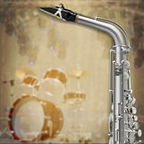 abstract grunge background saxophone and musical instruments