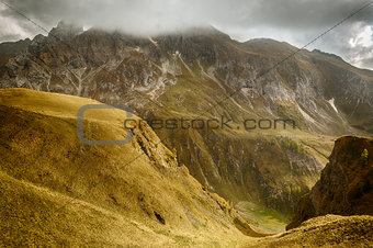 Alpine valley in Dolomites, Passo di Giau, Italy