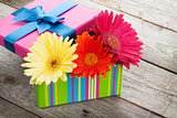 Colorful gerbera flowers in gift box