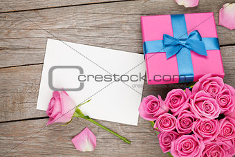 Valentines day greeting card or photo frame and gift box full of