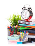 School and office supplies and alarm clock