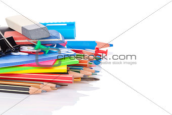 School and office supplies heap