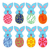 Eight small Bunnies with Easter eggs
