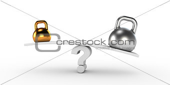 Two gold and silver kettlebells  in equilibrium