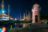 lighthouse on the pier at night in Marmaris