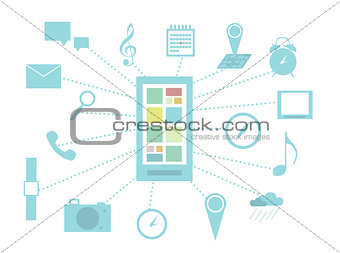 Smart phone and functions infographics