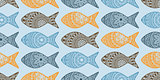 Vector Seamless Pattern with Doodle Fishes